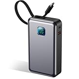 JINWAL Portable Charger Power Bank, 20,000mAh PD 45W Fast Charging External Battery Pack with Built-in USB-C Cable, Travel Phone Charger with USB-C&A Output for iPhone 17 16 15, Ipad, Samsung (Gray)