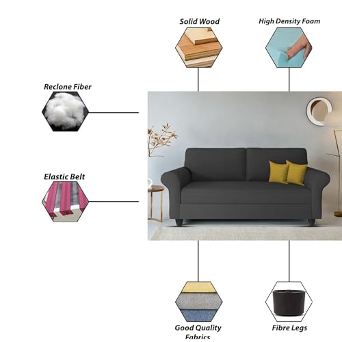 Image of BRAXTONE Aaron 2 Seater Sofa Set for Living Room (Black Fabric) Premium Fabric Sofa