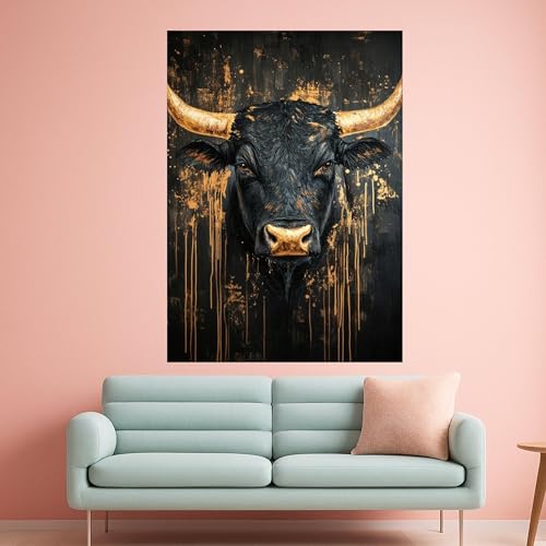 Tableau taureau noir abstrait pour dynamiser un mur blanc vide