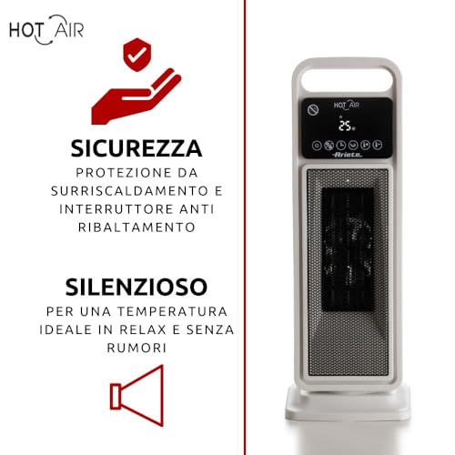 Ariete 8212 Stufa elettrica a torre, 2000W, Funzione ventilazione, Funzione oscillazione, Timer fino a 8 ore, Led display, Tecnologia ceramica, Basso consumo energetico, Bianco - Immagine 2