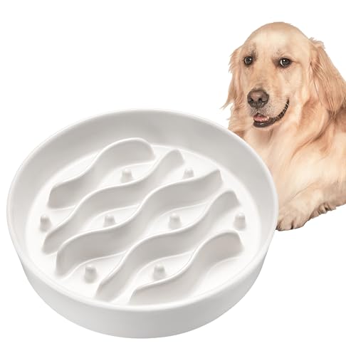 Ciotole Anti-Ingozzamento per Cani di Taglia Media e Grande, Ciotole Anti Ingozzamento per Cani Ceramica, 1000ml, Ø 21cm, Bianco Avorio