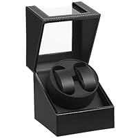DRAIGERWAY Automatische Uhrenbeweger Box,luxuriöser Uhrenbeweger,Uhrengehäuse mit leisem Mabuchi Motor,Batteriebetrieb oder Netzteil PU Leder (Schwarz PU-DGW)