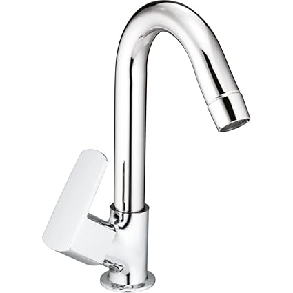 Sierra Luxury Series Square 100% Brass Swan Neck Tap with Revolving Spot with Flange in Mirror Chrome Finish Suitable for Wash Basins, Bathroom Etc