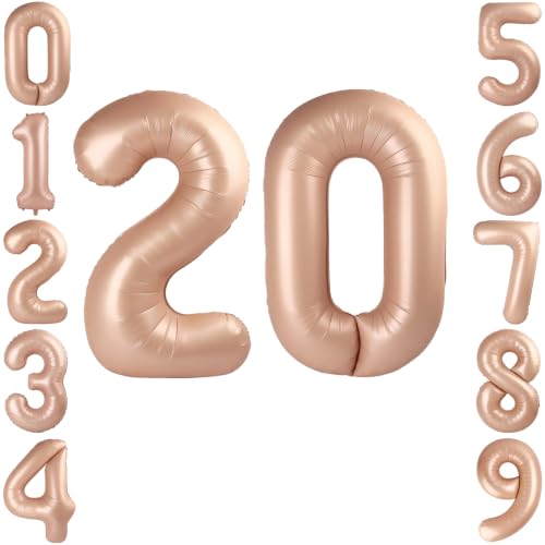 40 Inch Caramel Foil Number 20 Balloon for 20th Birthday Anniversary Decor