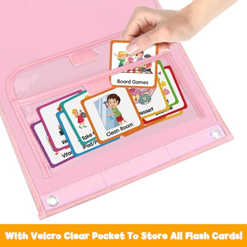 Image of Large Visual Schedule for Kids Chore Reward Chart,Bedtime Routine Chart for Toddlers,Double Side Schedule Board with 109 Cards for Home School Planner,Autism Learning Materials (Pink)