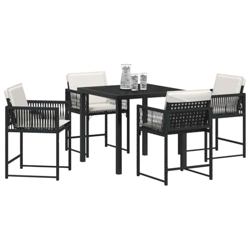 vidaXL Conjunto de Comedor de Jardín 5 pcs Negro ratán sintético, Conjunto de Comedor al Aire Libre, Muebles Modernos de Jardín, Mesa de Rattan, Asientos para Terraza