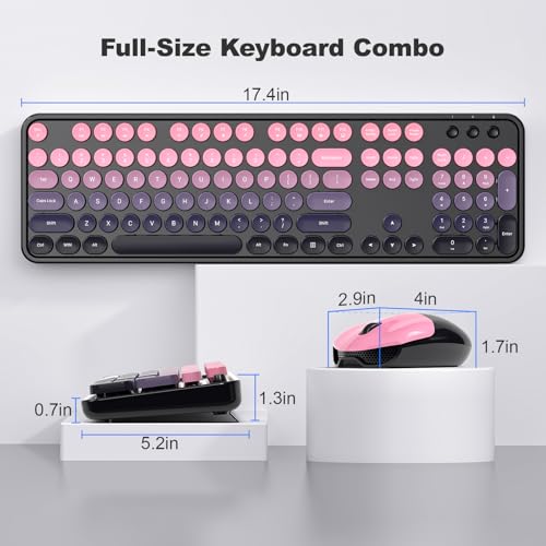 Image of KNOWSQT Wireless Keyboard and Mouse Combo - Blackpink-Gradient Colorful 2.4G Typewriter Full-Size Cute Keyboards - USB Receiver Plug and Play, for Computer, PC, Laptop, Desktop, Windows