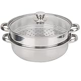 Dampftopf, 28cm Kartoffeldämpfer aus Edelstahl, 2-Lagiger Dampfgartopf, Topf mit Dämpfeinsatz mit Glasdeckel, Dampf Topf für Alle Kochflächen