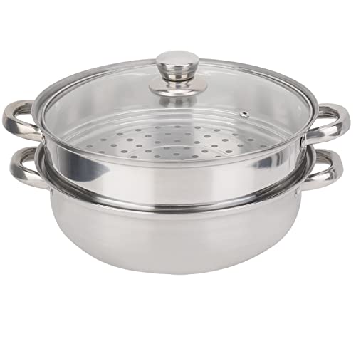 Steamer Cooker Pot Set, Stainless Steel 2 Layer Food Steamer Set Stock Pot Humanized Handle Meat Vegetable Steamer Porous Design Kitchen Pan Set for Home Restaurant 10.6 x 10.6 x 7.7in by TOPINCN - Used condition - CA$21.12