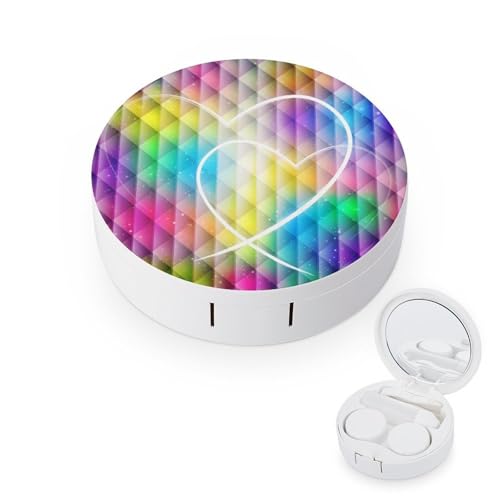 fkgvwo Contact Lens Case Rainbow Grid Love Contact Lens Box Travel Kit Portable for Travel & Home