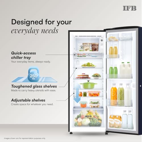 Image of IFB 251L 4 Star Advanced Inverter Direct-Cool Single Door Refrigerator with 30 Hrs Cooling Retention, XL Bottle Bin, Big Vegetable Box & 4 Year Super Warranty (2026,IFBDC-277DYBAE,Sapphire Dream Blue)