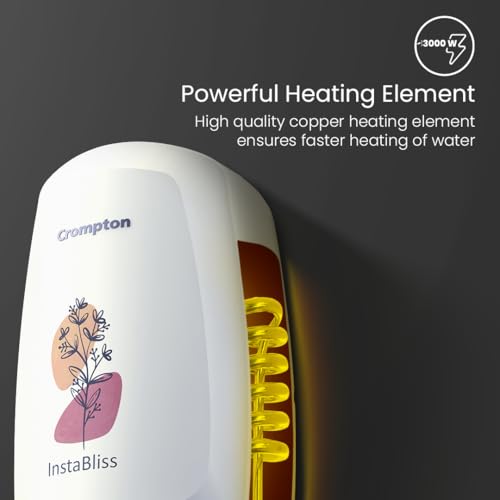 Image of Crompton InstaBliss|5L|3000-Watts Powerful Heating|Electric Instant Water Heater (Geyser) for home|High Grade SS Tank with Advanced 4 Level Safety|Rust-Proof|White|Wall Mounting