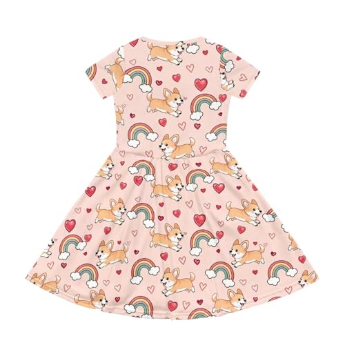 Image of Girls Dress with Pockets Basic Short Sleeve High Waist Swing Skater Dress School Party Dress for Kids