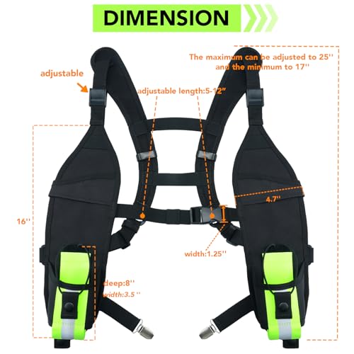 KUNN Universal Double Radio Shoulder Harness Holster with Reflective Pocket,Two Way Radio Holder for Motorola,Baofeng, no Chest Strap Walkie Talkie Holder for SAR,Police