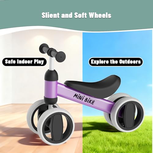 Image of SIMATE Balance Bike Toys for 1 Year Old Boys Girls, 12-24 Month Toddler Ride on Toys, 4 Silent Wheels & Soft Seat, First Birthday Gifts for Baby Girls Boys