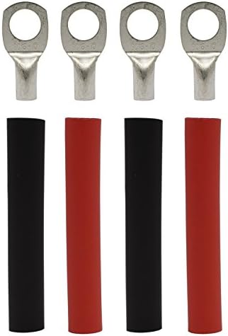 4 Pack - 6 Gauge - 3/8" Ring - Tinned Copper Marine Battery Welding Lug Terminal Connectors - Dual Wall Adhesive Heat Shrink Included