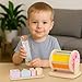Wooden Baby Toys, 6-in-1 Newborn Learning Educational Sets Includes Mirror Spinning Drum, Rain Stick, Soft Cloth Books, Shape Sorter, Baby Roller - Christmas Birthday Gift for Boys Girls