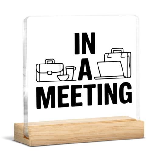 In a Meeting Desk Sign Office Decor - Meeting in Progress Indicator - Do Not Disturb Notice Decorative Sign for Office Cubicle Decorations 4 X 4 Inch