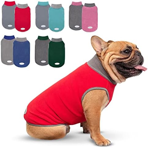 cyeollo 2 Pack Dog Sweater Small Dog Fleece Sweatshirt Reflective Stripe Pullover Stretchy Dog Jacket Lightweight Vest Pet Dog Clothes for Puppy Dogs Grey & Red