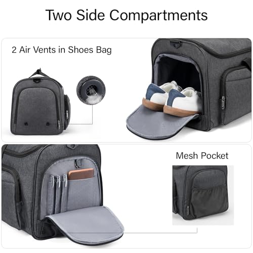 Hanke Carry on Garment Bags for Travel,Convertible Duffle Bag Luggage Bag Weekend Bag with Shoe Compartment,2 in 1 Hanging Suitcase Suit Bag for Men Women,Dark Grey - Image 4