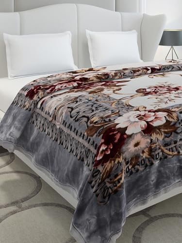 Image of Monte Carlo Double Bed Heavy Winter Blanket Emilia 2 Ply Cloudy 1050 GSM | 5.5 KG (240x220 CM), Grey Brown