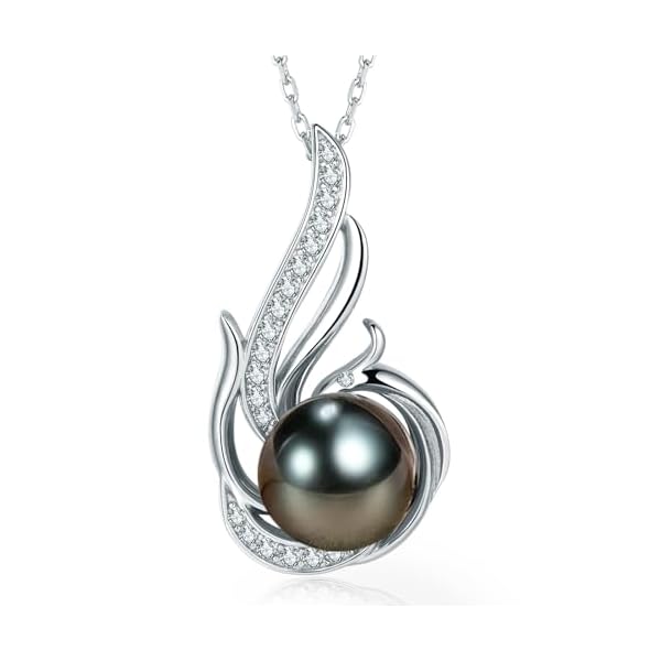 Tahitian Black Pearl Necklaces for Women 10-11mm - Pearl Necklace Phoenix Pendant | with 925 Sterling Silver 18" Chain - Christmas Mothers Day Valentine's Day Gifts For Women Wife Mom Grandma Girlfriend Daughter Her Best Friend Birthday Anniversary Fine Jewelry
