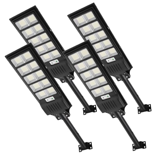 Viugreum 500W Lampione Solare Led Esterno con Pannello Solare, 900 LEDs, 6500K Luce Fredda, IP65 Impermeabile, 12000LM Lampione Solare con Sensore di movimento, Telecomando per strade, ecc,4 Pezzi