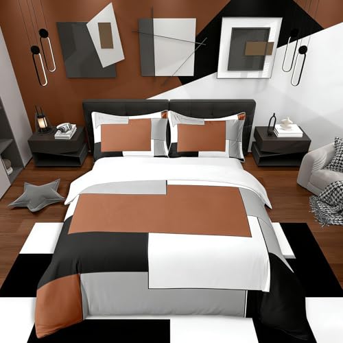 Homemissing Moderne Abstraite Géométrique Housse de Couette 220x240cm, 100% Coton Parure de Lit Motif d'épissure Rectangulaire pour Enfants Ados Housse Couette Douce,...