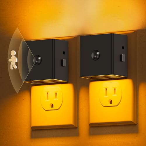 Image of L LOHAS LED Motion Sensor Night Light, [2-Pack] Motion Activated Night Light, Motion Sensor and Dusk to Dawn Sensor, Brightness Adjustable,Amber Nightlight for Bathroom Hallway Kitchen