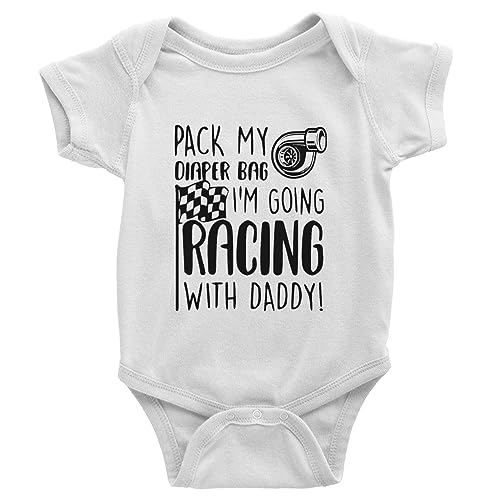 Image of Yeavomeny Pack My Diaper Bag I'm Going Racing With Daddy Baby Bodysuit Infant Rompers Short Sleeve Playsuit Outfit Unisex