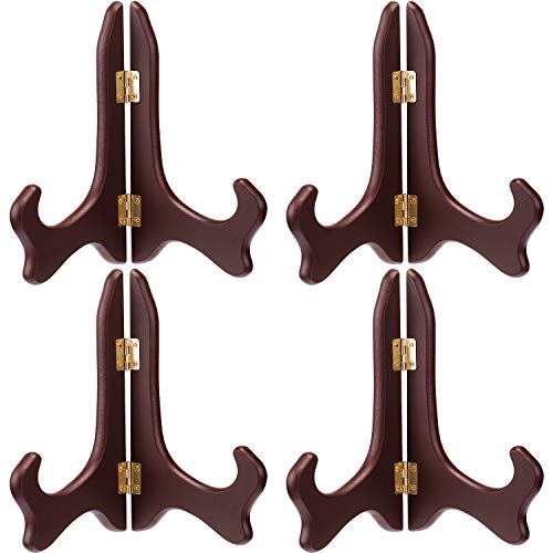Tatuo 4 Pack 5 Inch Wooden Plate Stand Easel Display Holder, Red