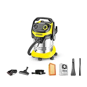 KARCHER Wd5 Premium 13482300, Wet&Dry Vacuum Cleaner with 25 LTR. S.S. Container (Yellow/Black), 56 Ounce, Cartridge, 1 Count