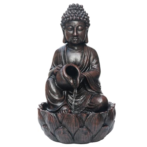 G-LEAF Buddha Water Fountain Indoor with LED Light, 20 Inch Zen Tabletop Fountain with Pouring Pot, Resin Meditation Water Feature for Home, Office, Relaxation, Stress Relief Decor