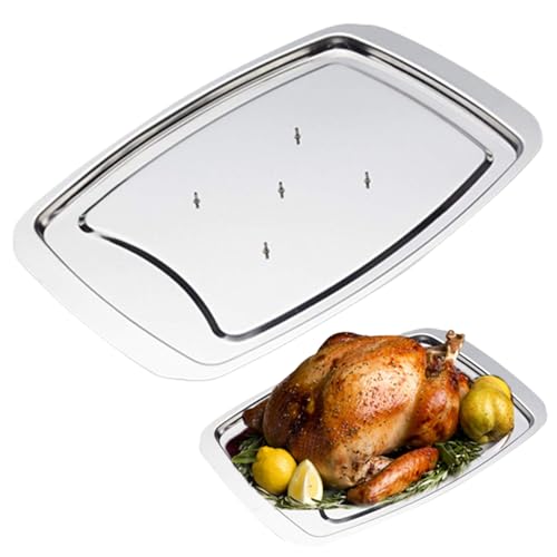 1pc Stainless Steel Carving Tray Spiked Meat Dish with Spiked Caps Polished Non-Slip Serving Tray Turkey Pan for Slicing, Cutting, Chopping.