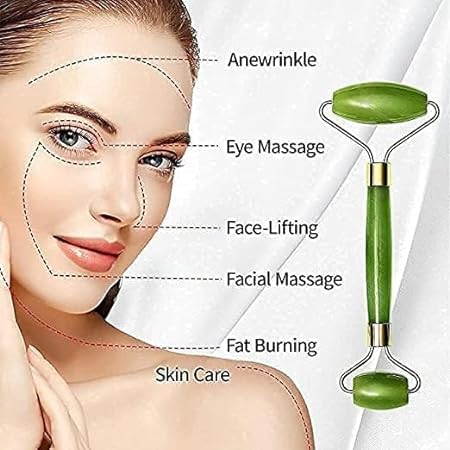 Image of Reusable Jade Roller & Gua Sha Stone - Set Of 3 With Ice Roller For Face, Guasha Facial Tool & Gua Sha Stone For Face, Facial Ice Roller & Ice Massager Jade Roller For Face Massager-Green