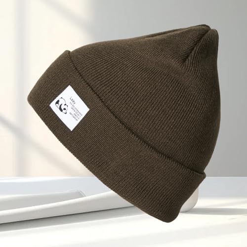 Classic Knit Beanie Hat with Square Patch for Simple and Casual D...