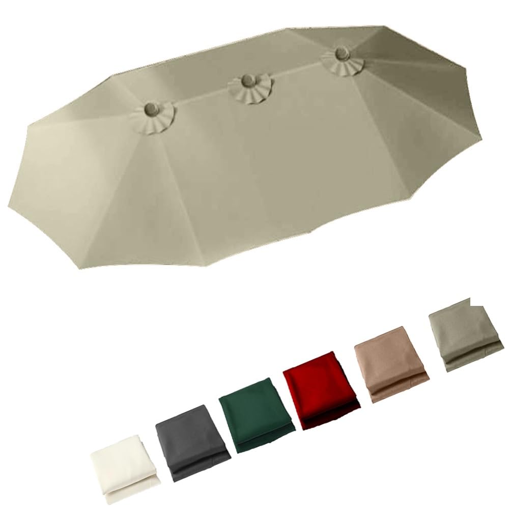 15ft dwustronny baldachim parasola 12 żeber duży parasol ogrodowy tkanina wymienna, wymienny wierzch parasola Market Yard płótno anty-UV(Taupe)