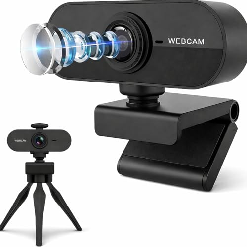 Webcam Full HD 1080p avec microphone, caméra USB Plug & Play pour PC et ordinateur portable, réduction du bruit avec cache de confidentialité et trépied