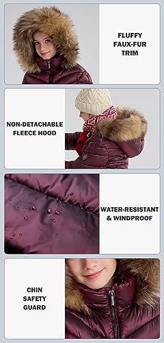 Image of SOLOCOTE Girls Winter Coat - Heavyweight Water-Resistant Faux Fur Hood Sherpa Lined Elastic Cuffs with Zip Pockets Long Parka