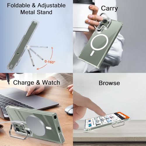 Image of TheGiftKart Hybrid Back Cover Case for Samsung Galaxy S23 Ultra 5G Compatible with MagSafe | Built-In Stand | ShockProof Hard Case Cover for Samsung S23 Ultra (PC & TPU, Clear Back, Transparent Sides)