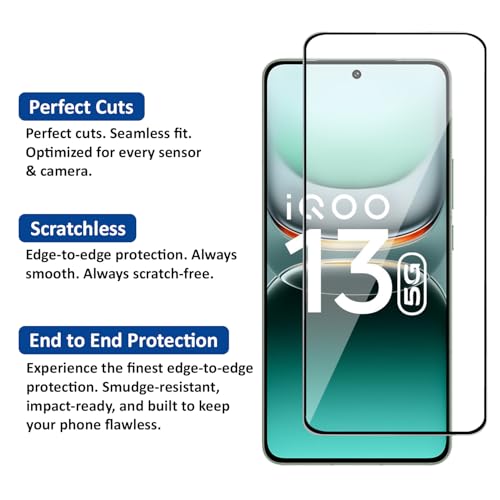 Image of AIBEX Tempered Glass for IQOO 13 5G | 9H Hardness | Anti-Glare & Anti-Fingerprint | Water Resistant | Edge-to-Edge Full Screen Protector | Bubble-Free Installation