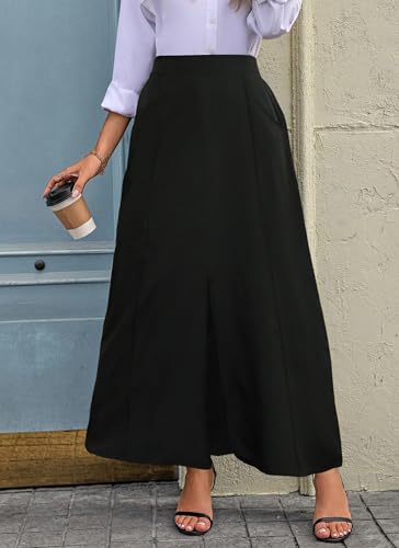POPZONE Women's Maxi Skirts Elastic High Waist A-Line Skirts Front Split Skirts for Women with Pocket4