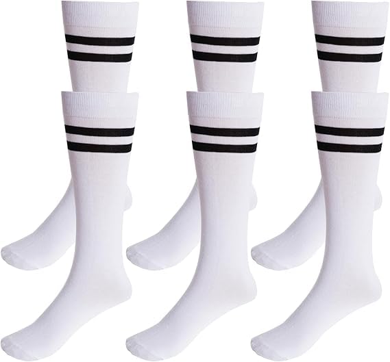 Image of WKLOUYHE 3 Pairs School Uniform Cotton Knee High Socks Athletic Sports Soccer Socks Tube Sock for Girls and Boys