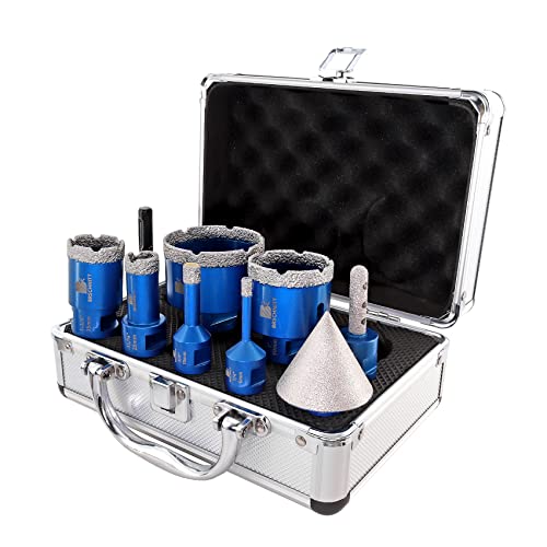 Diamond Core Drill Bit Set For Porcelain Tile Ceramic Marble Granite Drilling,Brschnitt 9Pcs Vacuum Brazed Diamond Hole Saw With 5/8-11 Thread （1/4" 3/8" 4/5" 1-3/8" 2" 2-1/2"） #TOP1