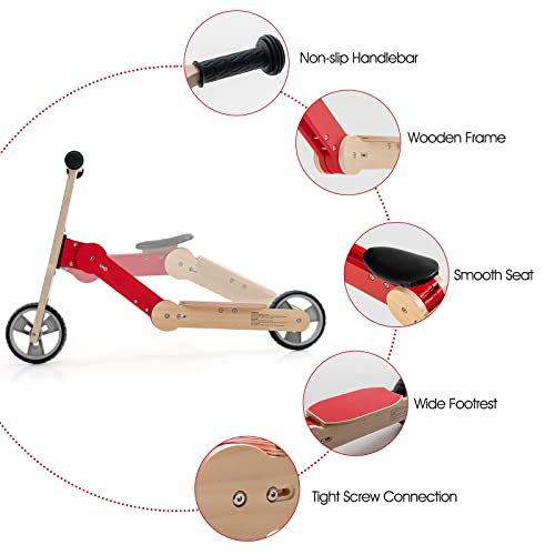 LIFEZEAL 2 in 1 Kinder Laufrad, Lauflernrad aus Holz, Kinderroller mit 2 rutschfesten Rädern & Tragegriff, Kinderrad Rutschrad ab 3 Jahre, Tragfähigkeit von 50 kg, Rot – Bild 5