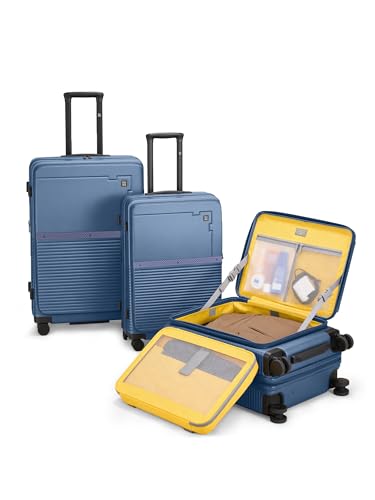 Image of EUME Aerotop Cabin, Checkin Medium & Large Trolley Bag Set of 3 | Space Saving Top Open Suitcase | Expandable Hard Polycarbonate Luggage | TSA Lock, Anti Theft Zipper, Silent Wheels | Tropical Blue