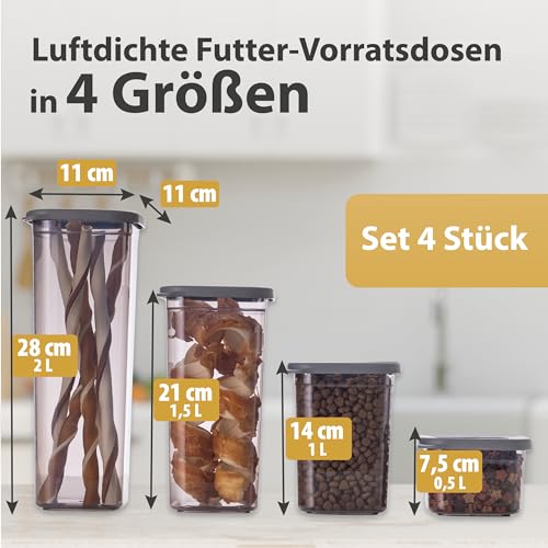 QOONA luftdichte Vorratsbehälter für Hundefutter & Katzenfutter [4er-Set] – stapelbar, platzsparend & BPA-frei – Futter Aufbewahrungsbox mit Deckel in Anthrazit | Futterdose Lebensmittelecht
