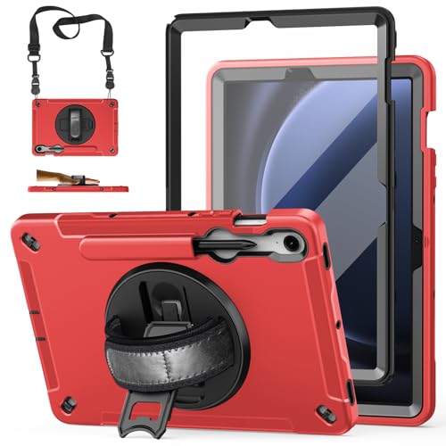 Image of Case for Galaxy Tab S10 FE &S9 FE 10.9 inch /S9 11 Inch: TPU Cover for Samsung Tablet S10 FE / 2025 / S9 FE & S9 2023 5G with Screen Protector- Stand- Handle-Shoulder Strap-S-Pen Holder-Red