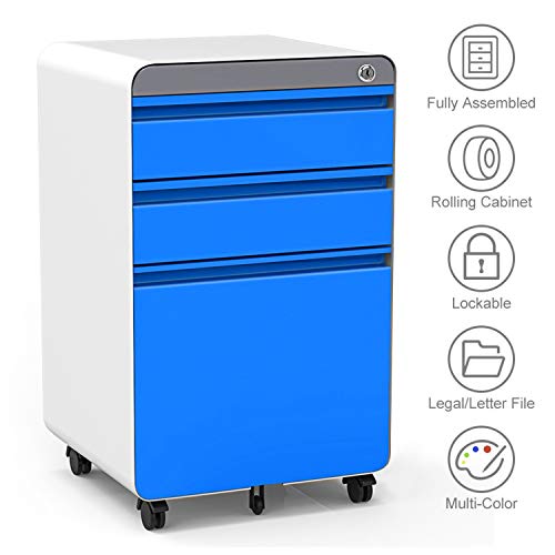 Dprodo 3 Drawers Mobile File Cabinet with Lock, Metal Filing Cabinet for Legal