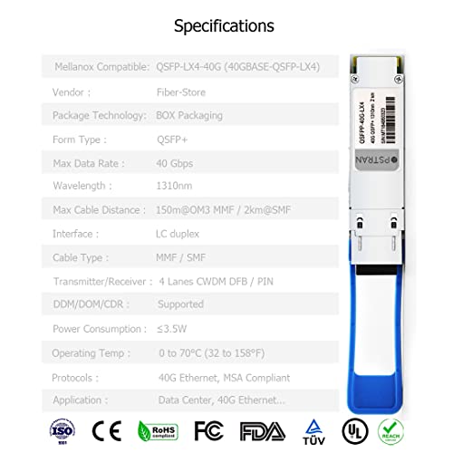 Image of 40GBASE-UNIV QSFP+ Optical Transceiver Module Compatible with Mellanox QSFP-LX4-40G 40GBASE-QSFP-LX4 40G LX4 Duplex LC SMF /MMF 1310nm 2km /150m DDM